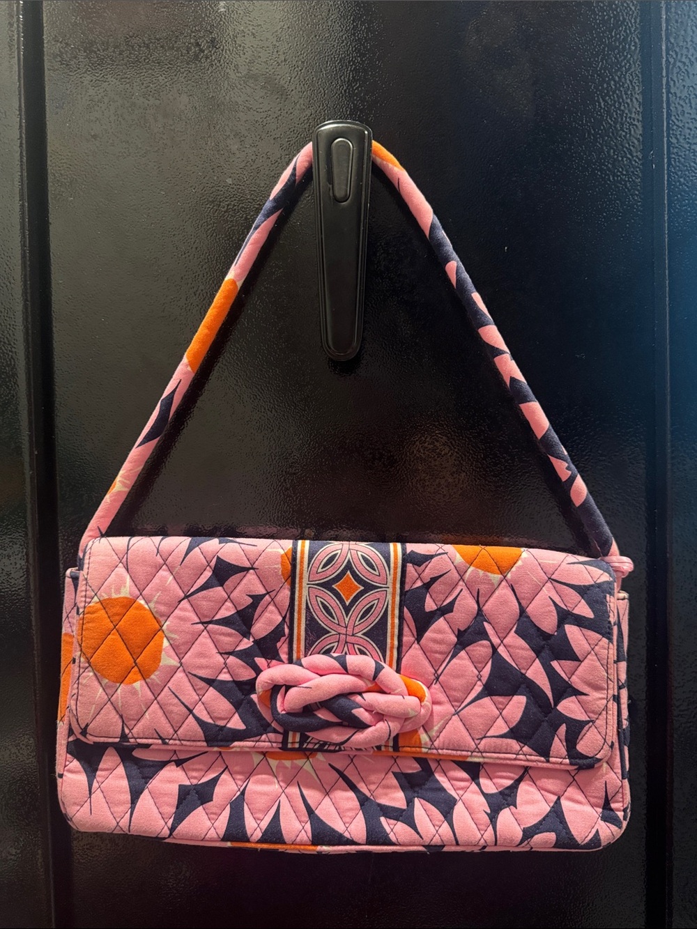 Vera Bradley Pink, Orange & Navy Quilted Shoulder Bag with Knotted Detail